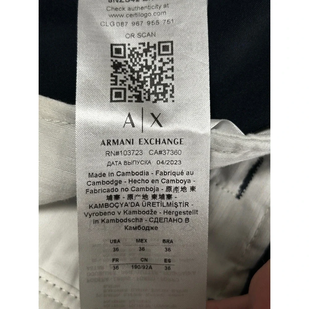 Armani Exchange Mens Navy‎ Blue Chino Shorts Size 36